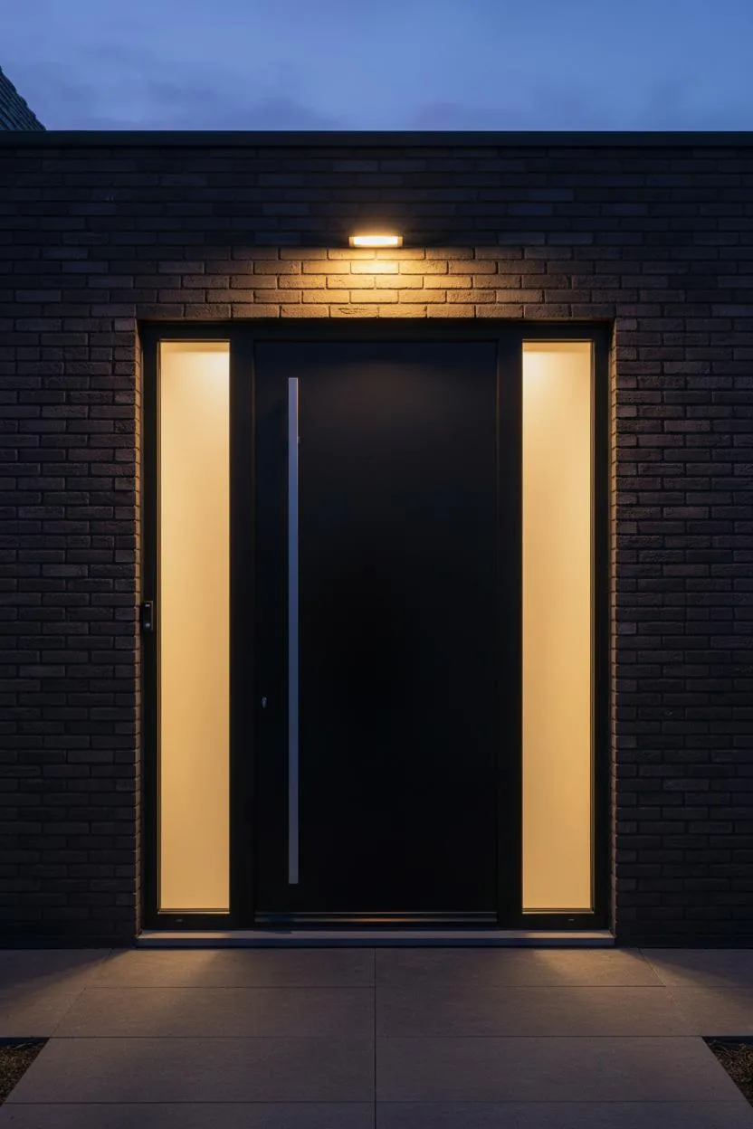 Voordeur op maat in de schemering